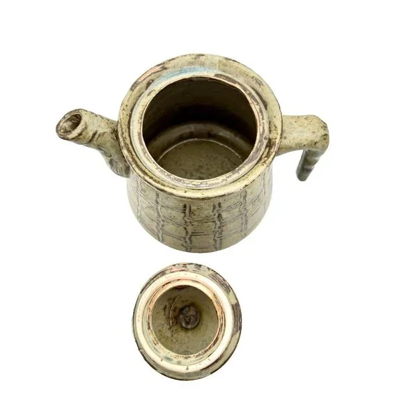 Art Studio Pottery Teapot Earthy Green And Brown Glaze Unique Handle Stoneware - Picture 5 of 7
